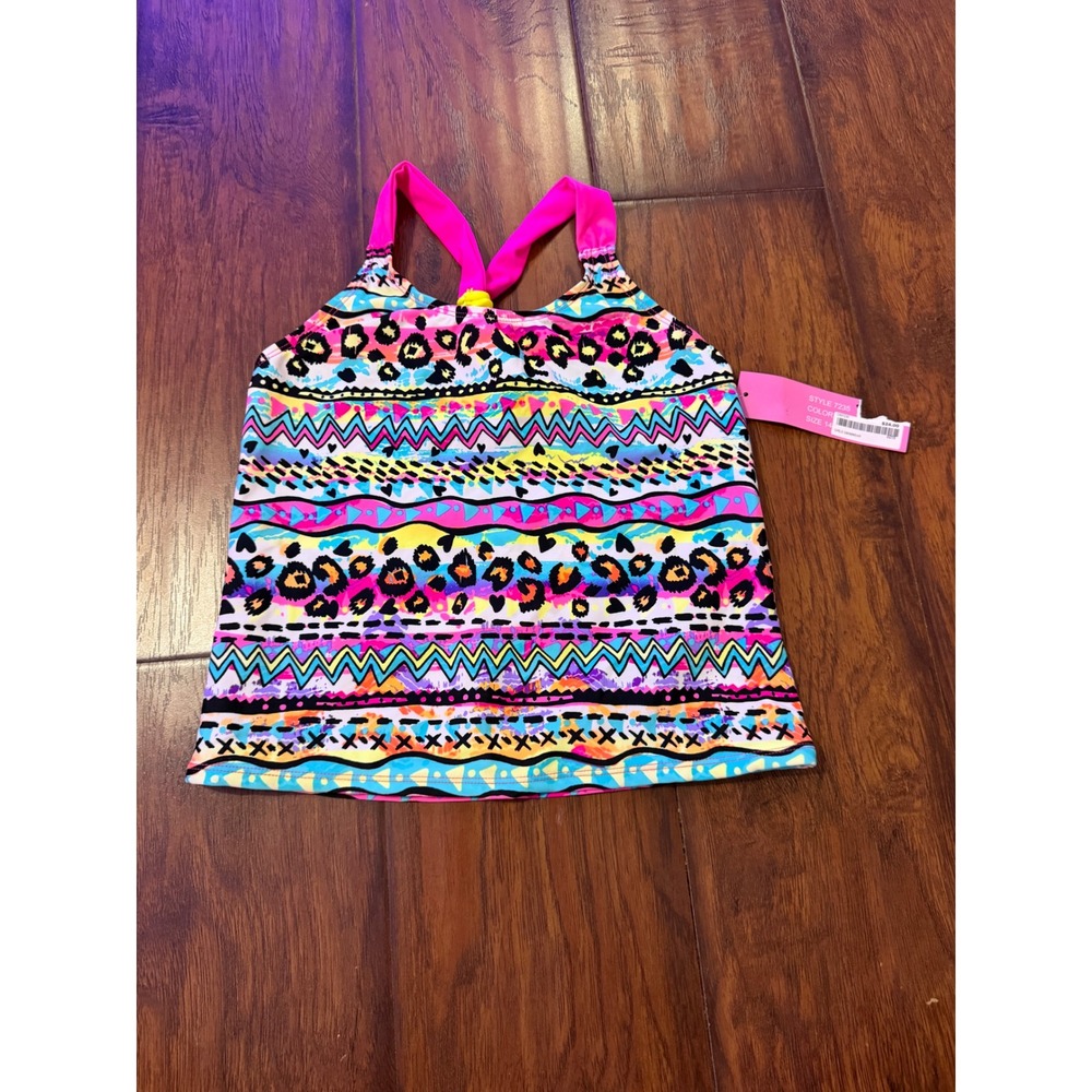 St. Tropez Tankini Swim Top Kids Size 14 Multicolor Leopard Geometric NWT